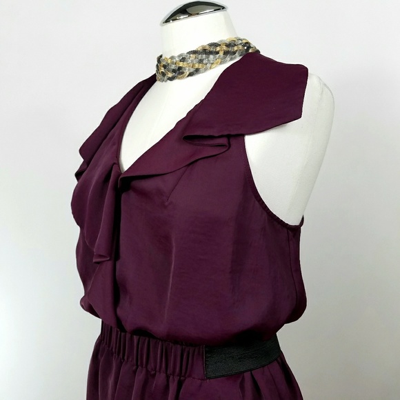 RACHEL Rachel Roy Dresses & Skirts - Rachel Roy Ruffle Matte Satin Plum Racerback Dress